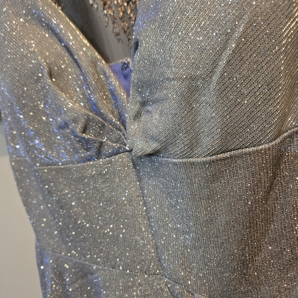Silver/Blue Metallic Ruffled Fit & Flare Dress Juniors 14 *NWT $169 - Picture 6 of 9